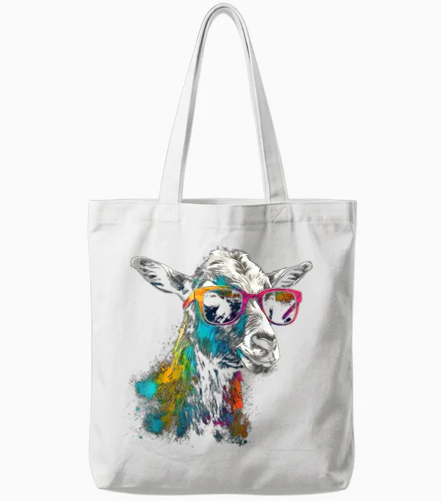 Ziegenliebhaber Kunstwerk Sonnenbrille | Bunte Tiermotiv Ziege Tote Bags in White