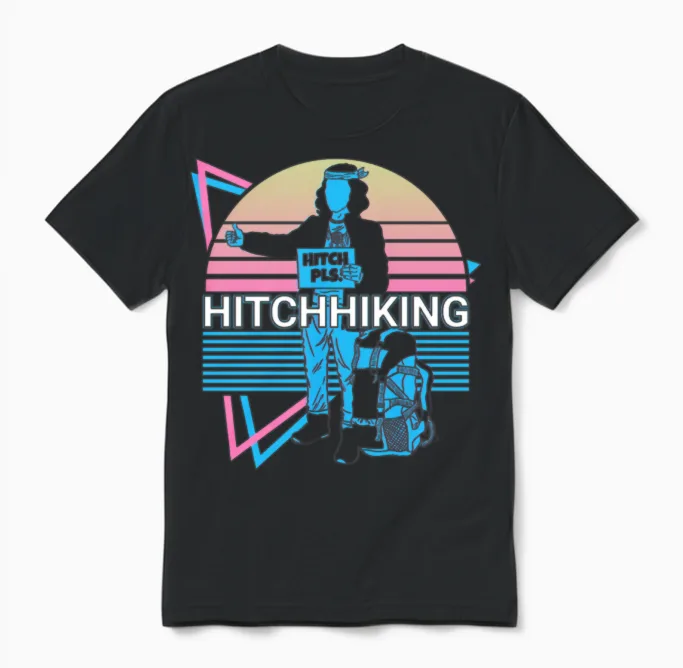 Hitchhiking Retro Hitch Hiking Unisex T-Shirt in Black