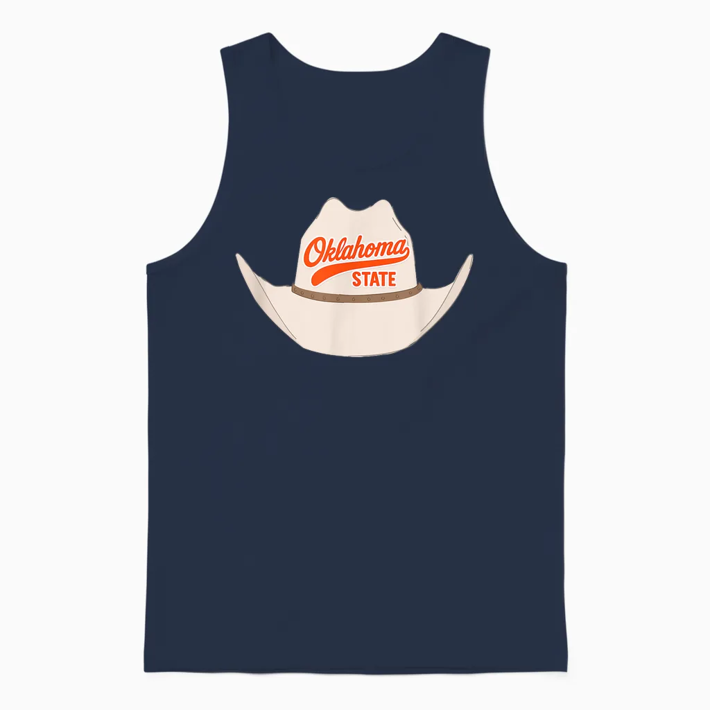 State of Oklahoma Cowboy Hat for Oklahoma Pride Unisex Tank Top in Navy
