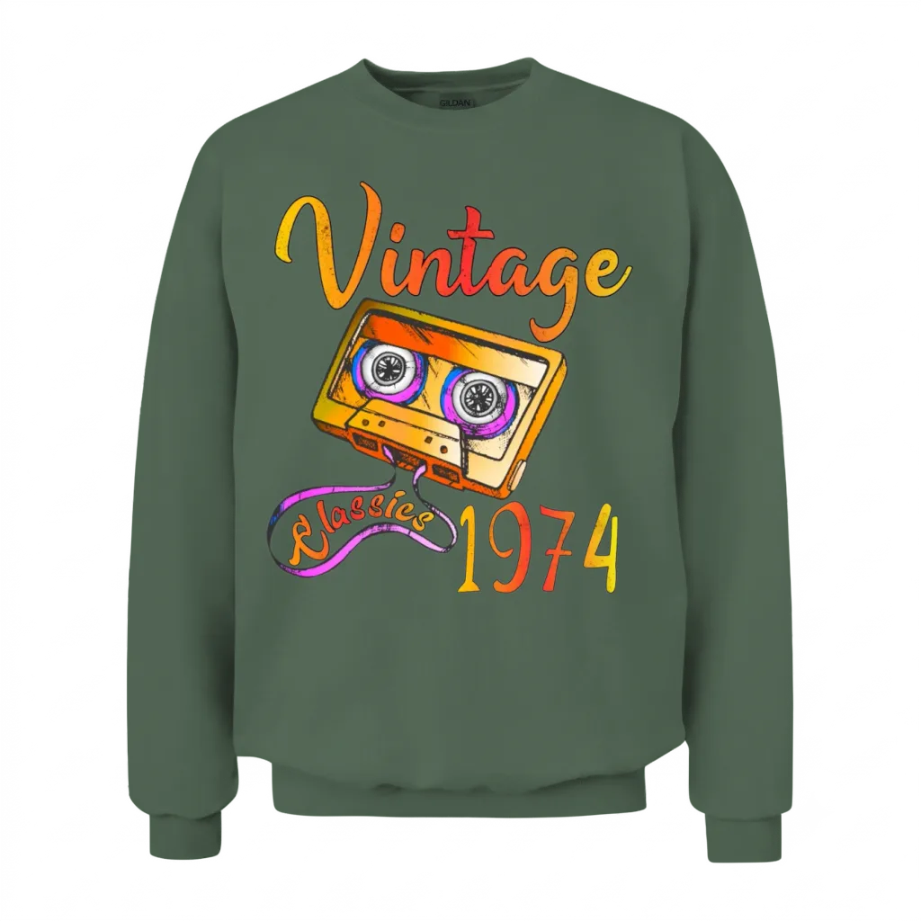 Vintage 1974 β Classic Cassette Tape Design Unisex Sweatshirt - Military Green