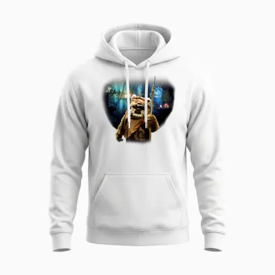 Star Wars Tree Village Wicket Ewok Graphic T-Shirt, Grey, S Unisex Hoodie - White