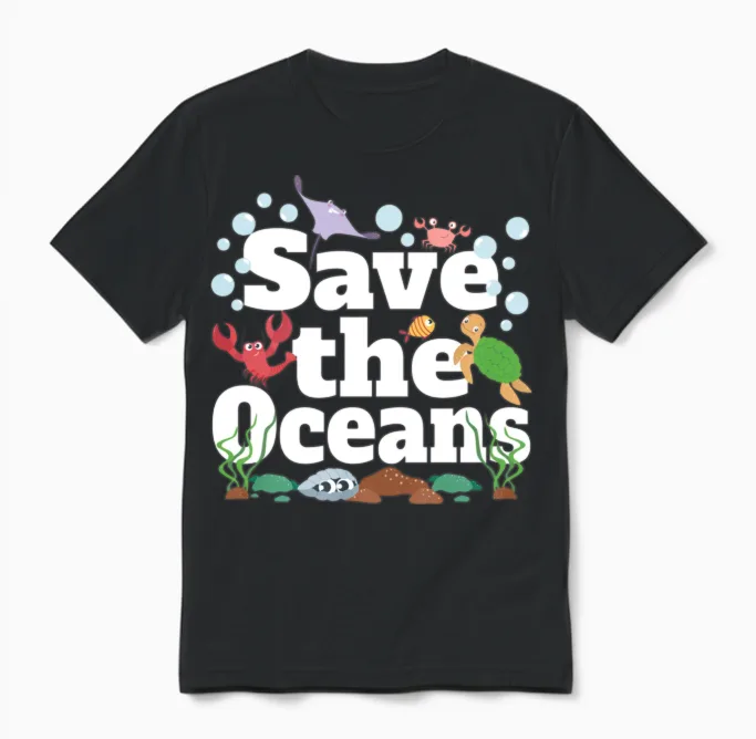 Save the Oceans No Plastic Unisex T-Shirt in Black