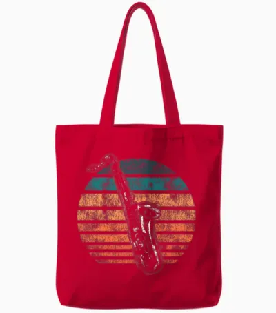 Saxophone Retro Vintage Tote Bags - Red