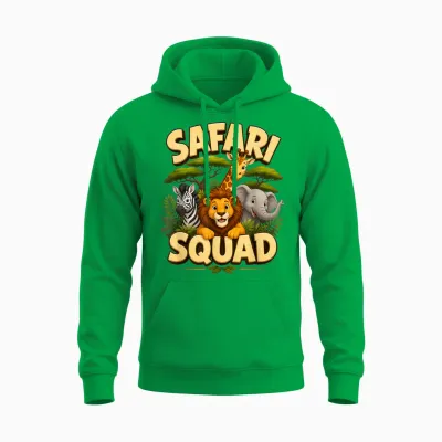 Safari Squad, Cute Crew Drawing with Jungle Animals and Zoo Unisex Hoodie - Irish Green