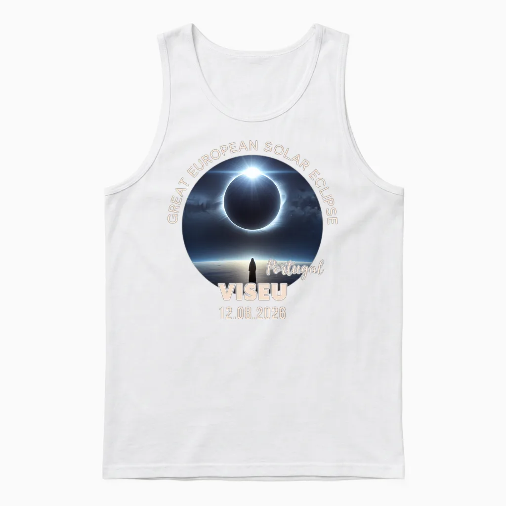 Viseu, Portugal Great European Solar Eclipse 2026 Manche Longue Unisex Tank Top in White