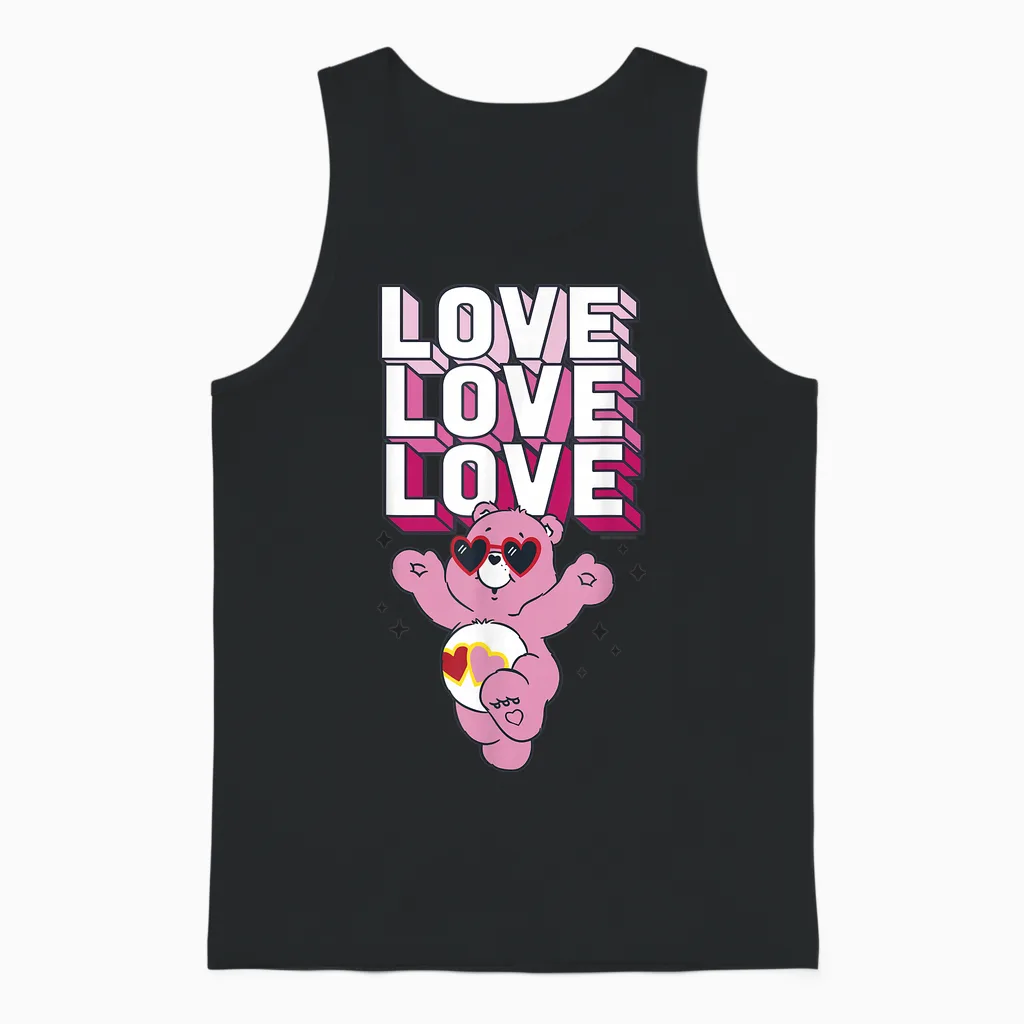 Care Bears Valentine's Day Love-A-Lot Bear Pop Love Stack T-Shirt, Grey, S Unisex Tank Top in Black