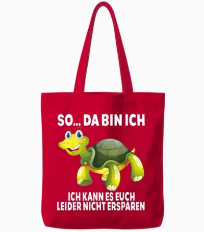 So Da Bin Ich... Turtle Funny Turtles Slogan T-Shirt, Black Tote Bags - Red