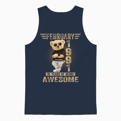 Awesome Teddy Bear 35 February for Men and Women 1991 Unisex Tank Top - Navy