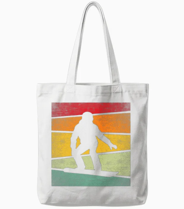 Snowboarding Retro Tote Bags in White