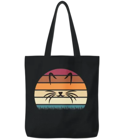 Retro Cat Tote Bags - Black