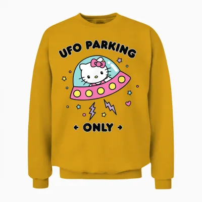 Hello Kitty Ufo Parking Only Area 51 Alien Spaceship Unisex Sweatshirt - Gold