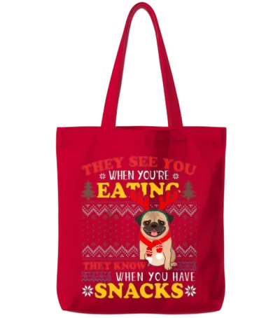 Pug Ugly They See You're Eating Tote Bags - Red