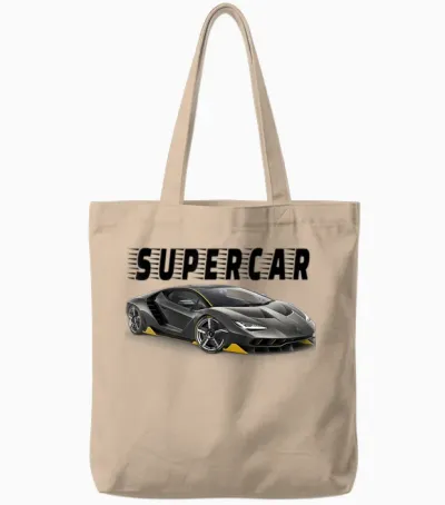 Super Italian Car T-Shirt, Blue Tote Bags - Natural