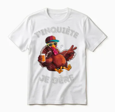 Accessory Turkey Turkey Humour Beer Aperitif T'inquiète Je T-Shirt, Black, S Unisex T-Shirt - White