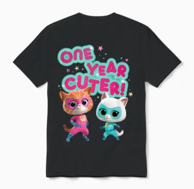Disney Junior Superkitties Birthday Kitties One Year Cuter Unisex T-Shirt - Black