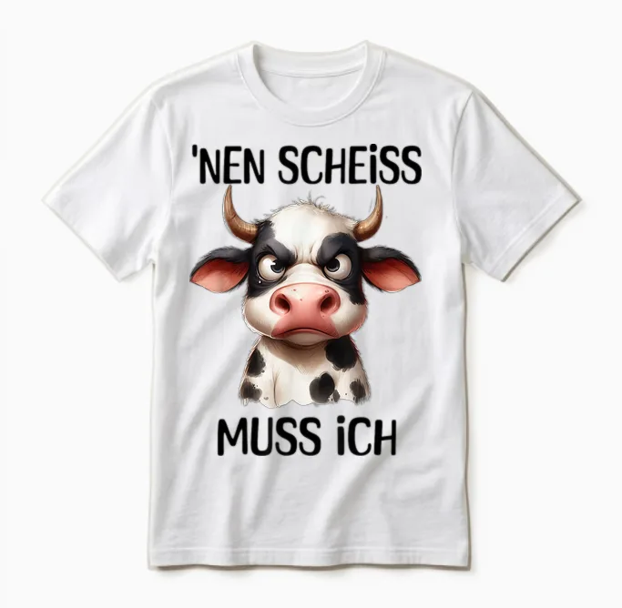 Lustige Kuh Mit Frechem Spruch 'nen Scheiss Muss Ich Unisex T-Shirt in White