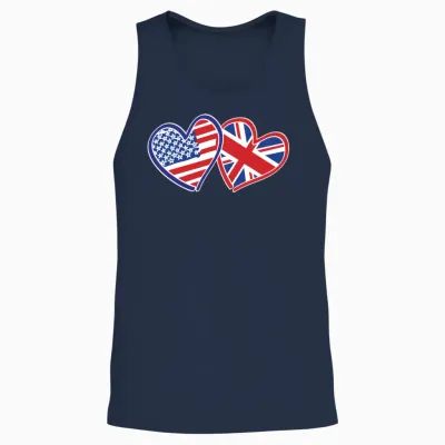 American Uk Flag Heart Design Unisex Tank Top - Navy