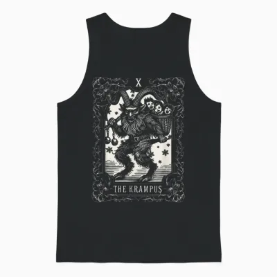Krampus Tarot Card Design Christmas Season Evil Pajama Xmas Unisex Tank Top - Black