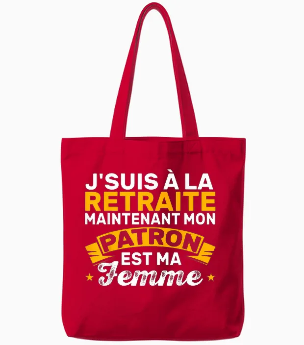 Retirement Homme Mon Patron Est Ma Femme Tote Bags in Red