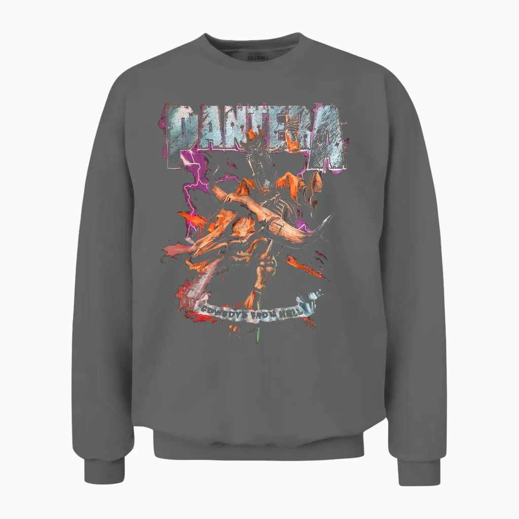 Pantera Official Cowboys from Hell Riding Skeleton Short Sleeve Unisex Sweatshirt in Graphite Heather