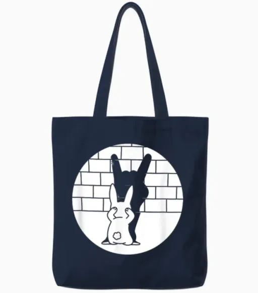 Funny Easter Bunny Heavy Metal Fan Rock Festival Rabbit T-Shirt, Black Tote Bags in Navy