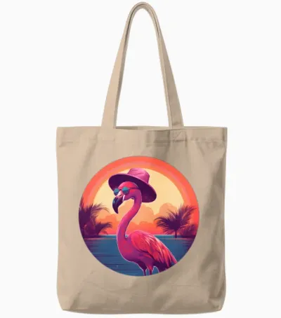 Flamingo Lovers Retro Style Tote Bags - Natural