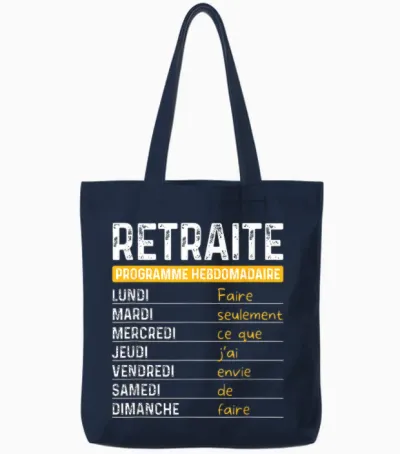 Retirement Man Humor Retired Weekly Program T-Shirt, Black, S Tote Bags - Navy
