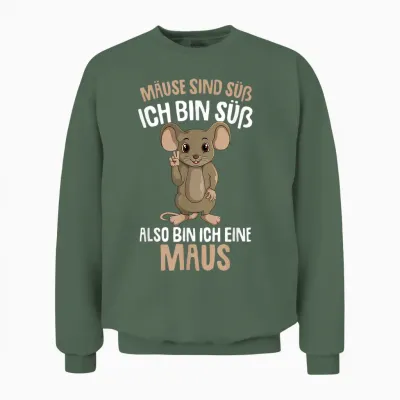 Mice Are Cute Women's Children's Girls Mouse T-Shirt, Black Unisex Sweatshirt - Military Green