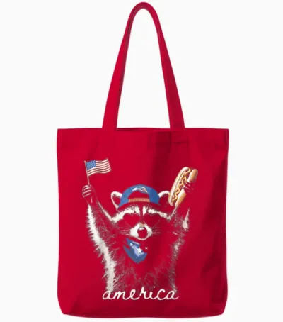 Retro Funny America Raccoon Hot Dog Lovers Patriotic Us Tote Bags - Red