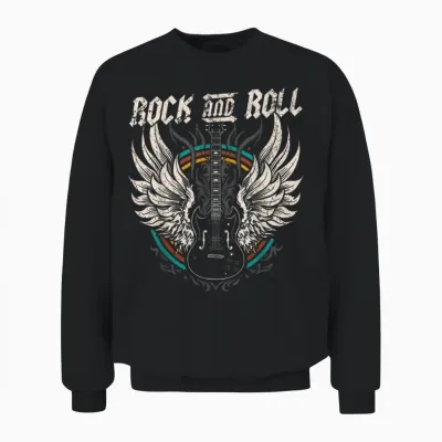 Rock and Roll Guitar Vintage Rock Music T-Shirt, Black Unisex Sweatshirt - Black