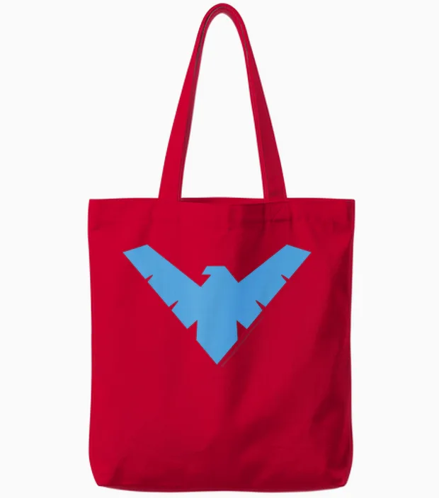 Dc Comics Nightwing Classic Superhero Blue Logo Tote Bags in Red