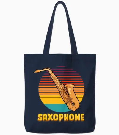 Retro Saxophone Tote Bags - Navy