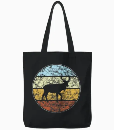 Deer Retro Tote Bags - Black