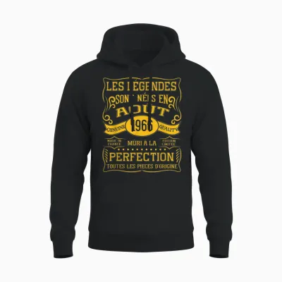 Legends Are Born in August 1966 59th Birthday Unisex Hoodie - Black
