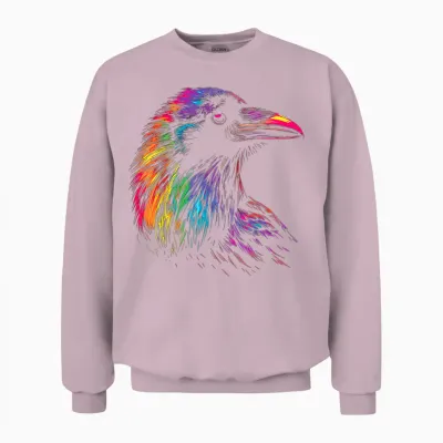 Raven Colourful Bird Art Animal Painting Motif Raven T-Shirt, Black Unisex Sweatshirt - Light Pink