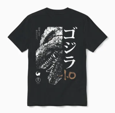 Godzilla Minus One Half Face Black & White Movie Unisex T-Shirt - Black