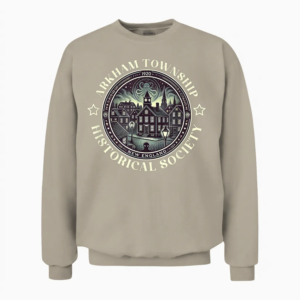 Arkham-Stadt Lovecraftscher Cthulhu-Mythos Miskatonic Horror Unisex Sweatshirt in Sand
