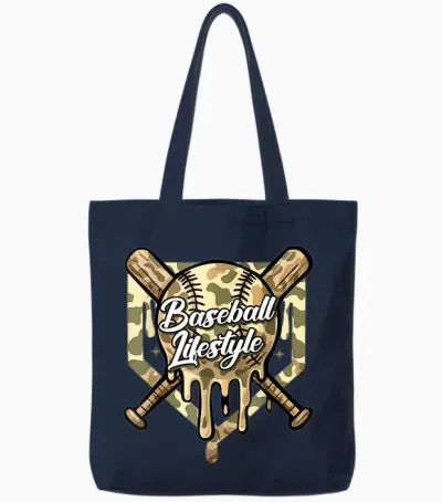 Baseball Life Lifestyle Home Plate Camo Ice Cream Drip Tote Bags - Navy