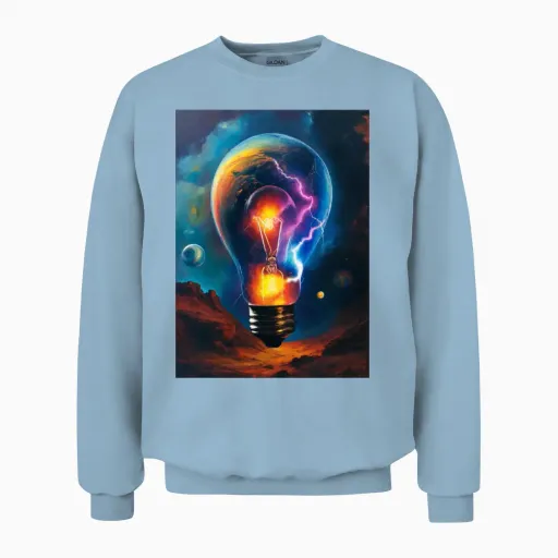 Light Bulb Lightning Planets Rainbow Unisex Sweatshirt in Light Blue