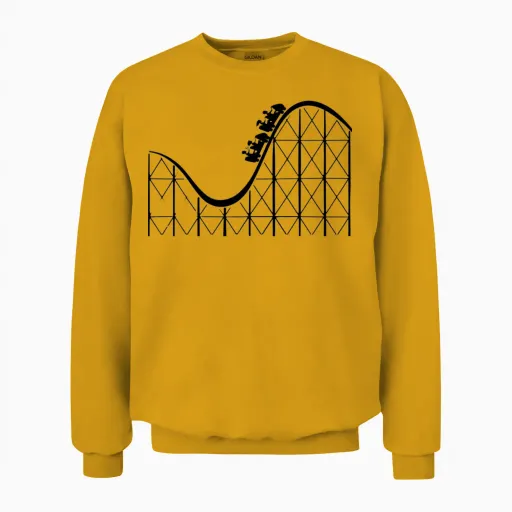 Roller Coaster Cars on the Tracks at a Adventure Unisex Sweatshirt in Gold