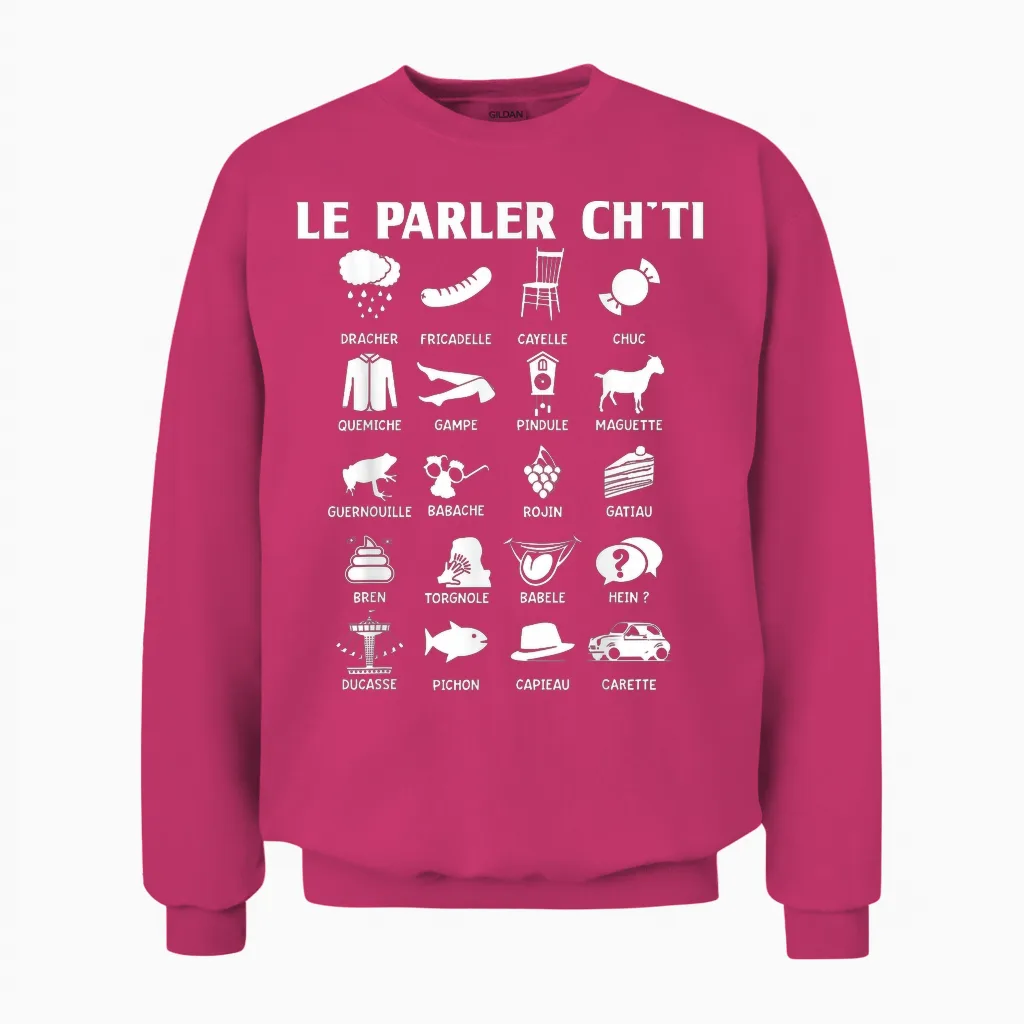 Humor Ch'ti Patois Vocabulary Expression Gift Region T-Shirt, Black, S Unisex Sweatshirt in Heliconia