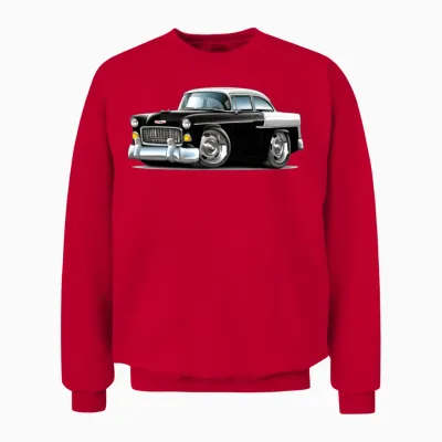 1955 Chevy Belair Black Car Unisex Sweatshirt - Red