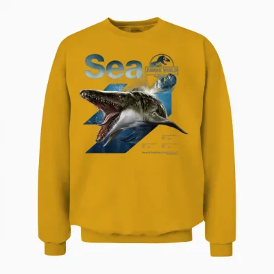 Jurassic World Rebirth Mosasaurus Sea Dinosaur T-Shirt, Black, S Unisex Sweatshirt - Gold