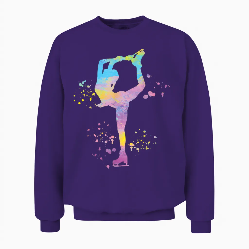 Iceskating Figure Skating Ice Dancing Accessoires Bunte Mädchen Eiskunstlauf Eislaufen T-Shirt Multicolored Crew Neck Halbarm Small Polyester 100% Klassisch Sportswear Mädchen Unisex Sweatshirt in Purple