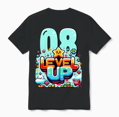 Level Up 8 Jahre Kinder Gaming 8. Geburtstag Jungs Unisex T-Shirt - Black