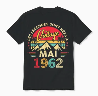 Vintage Mai 1962 Cadeau Anniversaire 64 Ans Hommes Femmes Unisex T-Shirt - Black