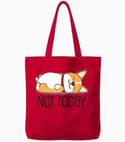 Cute Corgi Gift Funny Dog Lover Not Today Lazy Animal Short Sleeve Tote Bags - Red