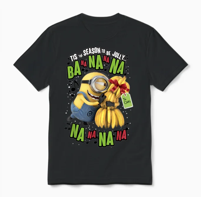 Despicable Me Minion Banana Present Christmas Short Sleeve Unisex T-Shirt in Black