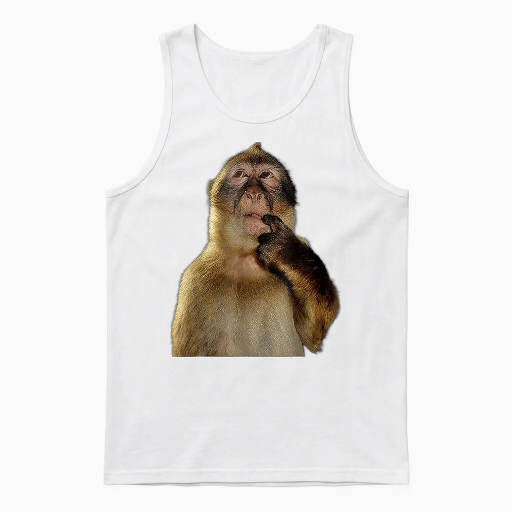 Thinking Monkey Funny Meme Cute Unisex Tank Top in White