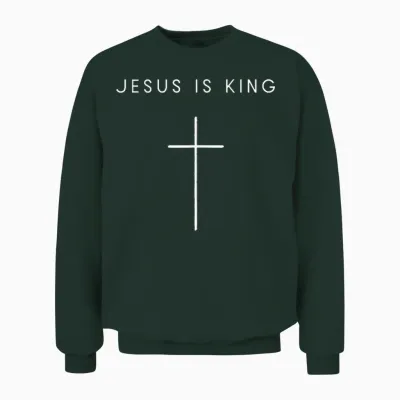 Jesus Is King Cross - Minimalist Christian Religious Jesus Unisex Sweatshirt - Forest